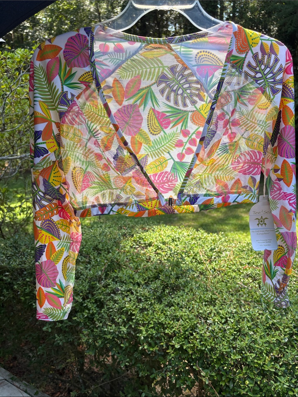 Tee2Sea "Sleeves 2 Go" Tropical Mesh Long-Sleeve Crop Top - Multicolor